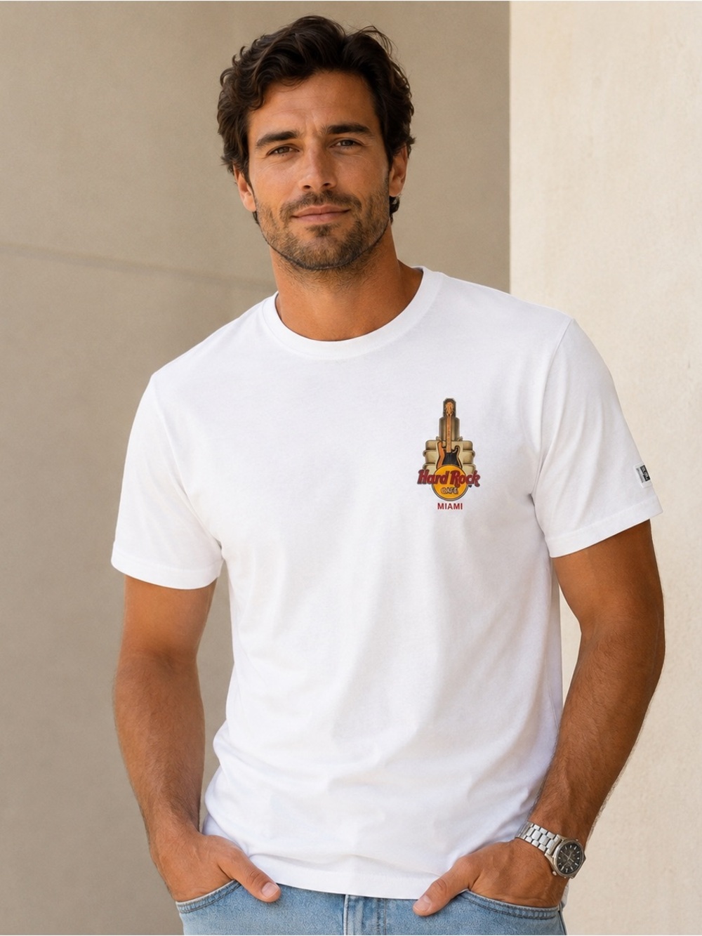 Hard Rock Cafe Miami Authentic White Guitar Graphic T-Shirt Men’s S/M